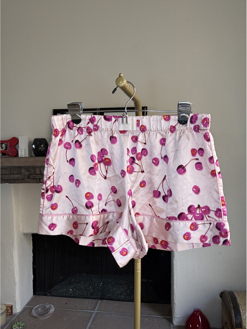 Victoria's Secret Dark-pink cherry-print pajama shorts Size Medium